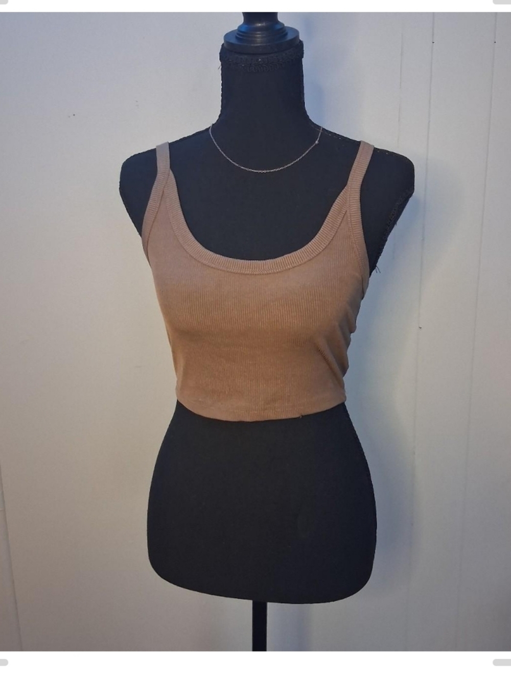 SHEIN Ribbed Cropped Tank Top - Tan